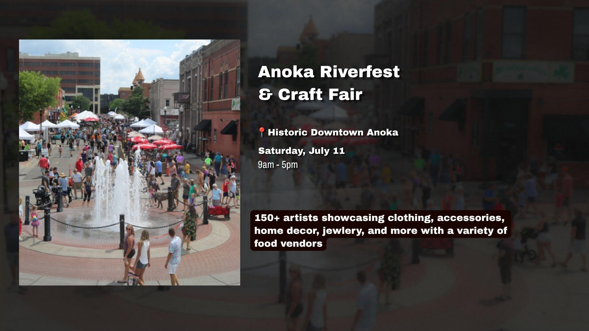 150+ artists showcasing clothing, accessories, home decor, jewlery, and more with a variety of food vendors